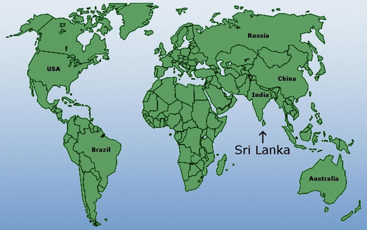 Ceylon, posizione, mondo, mappa