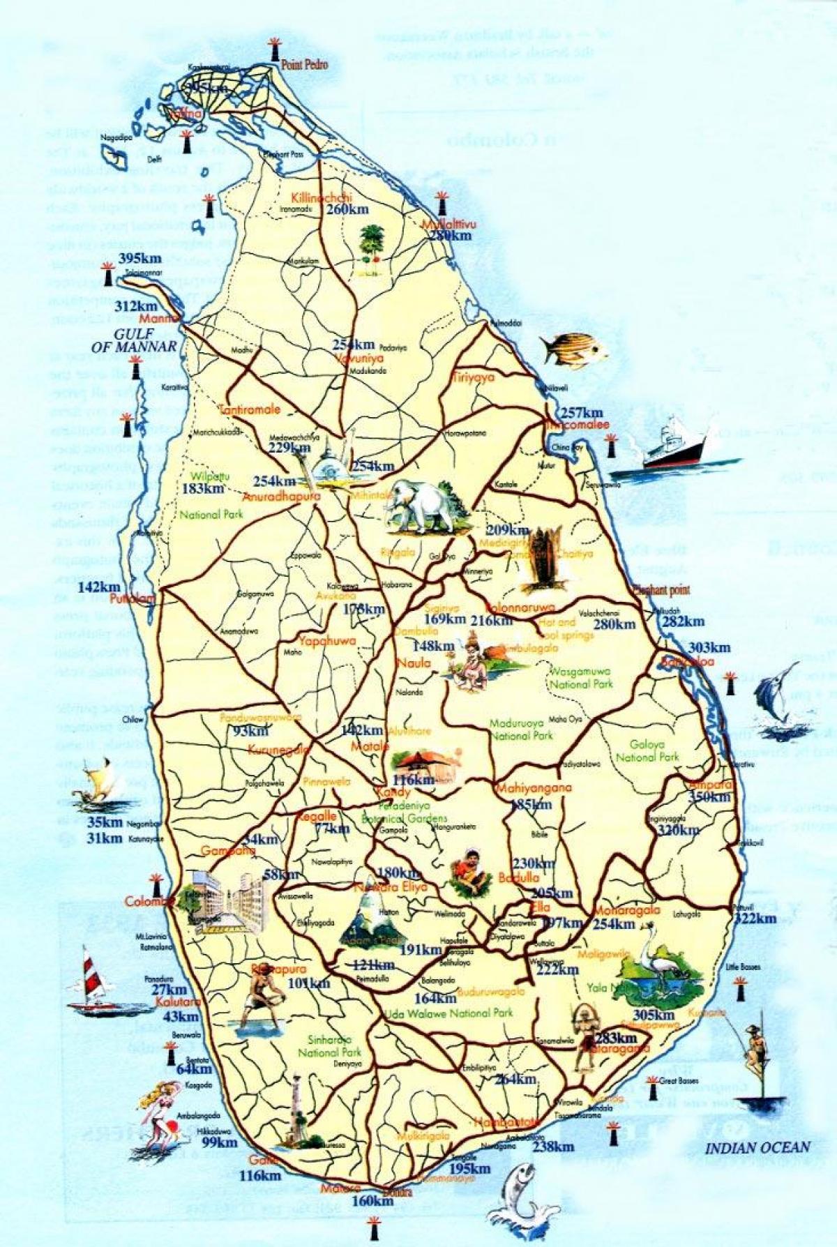 mappa turistica di Sri Lanka con la città