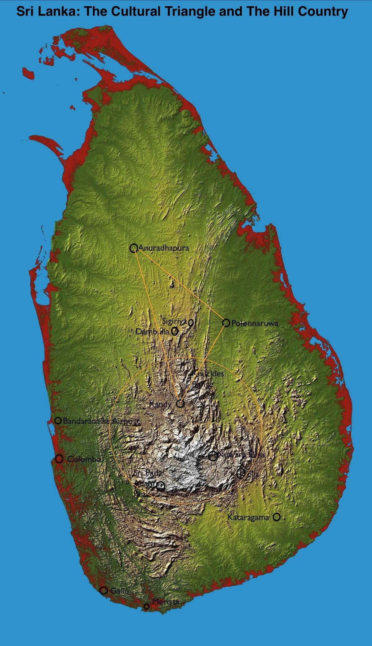 mappa del paese di collina Sri Lanka