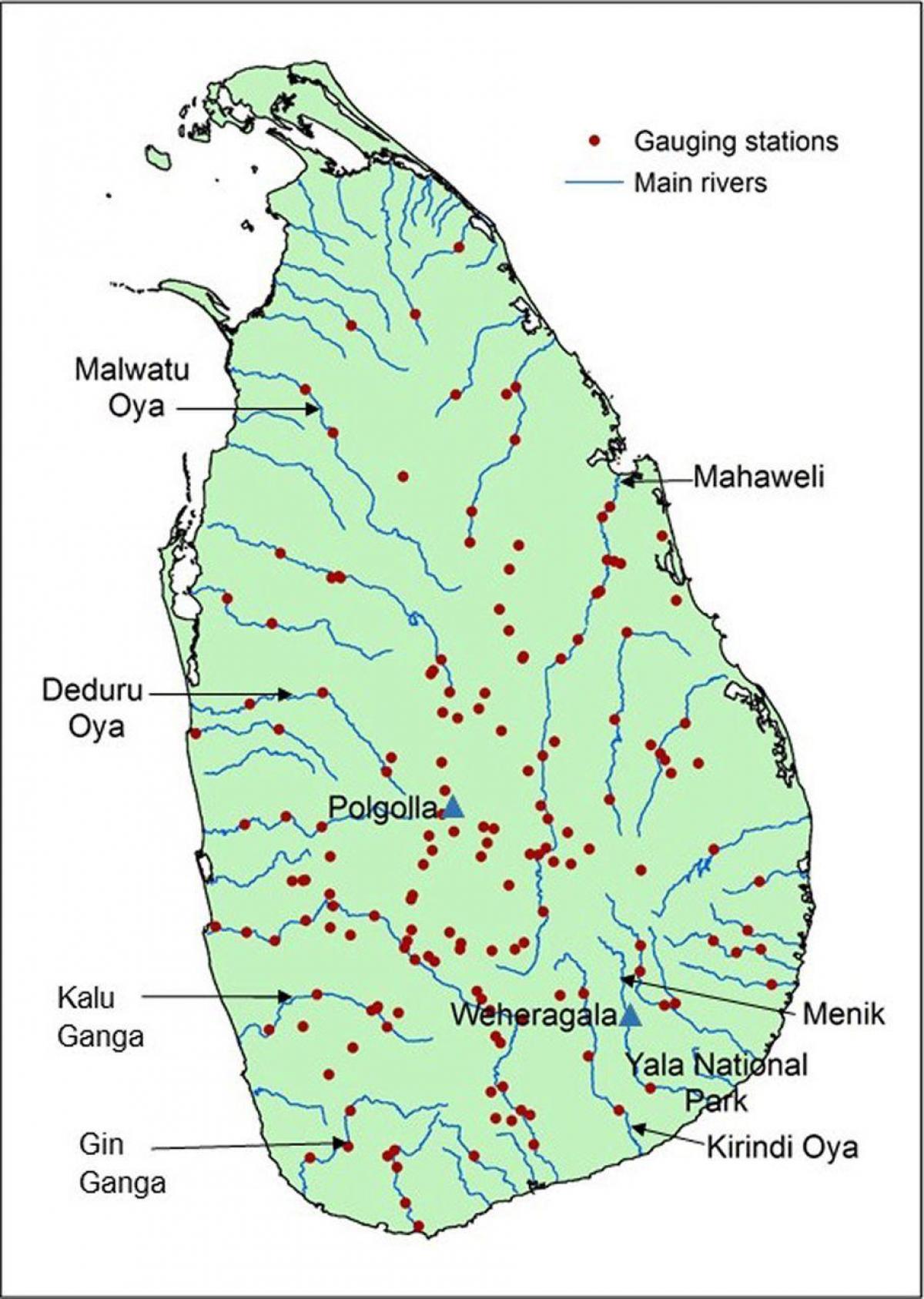 Sri Lanka principali fiumi mappa