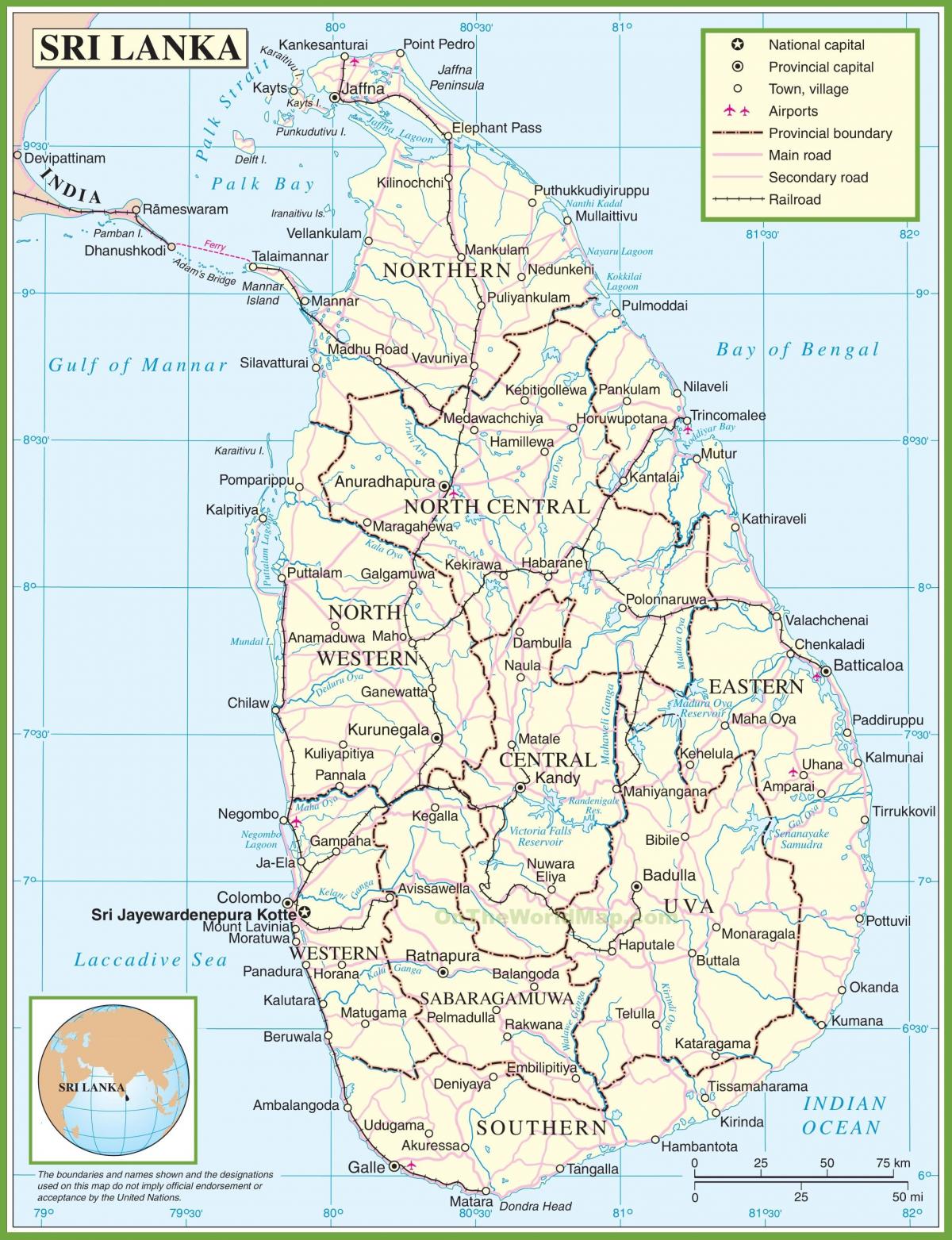 una mappa dello Sri Lanka