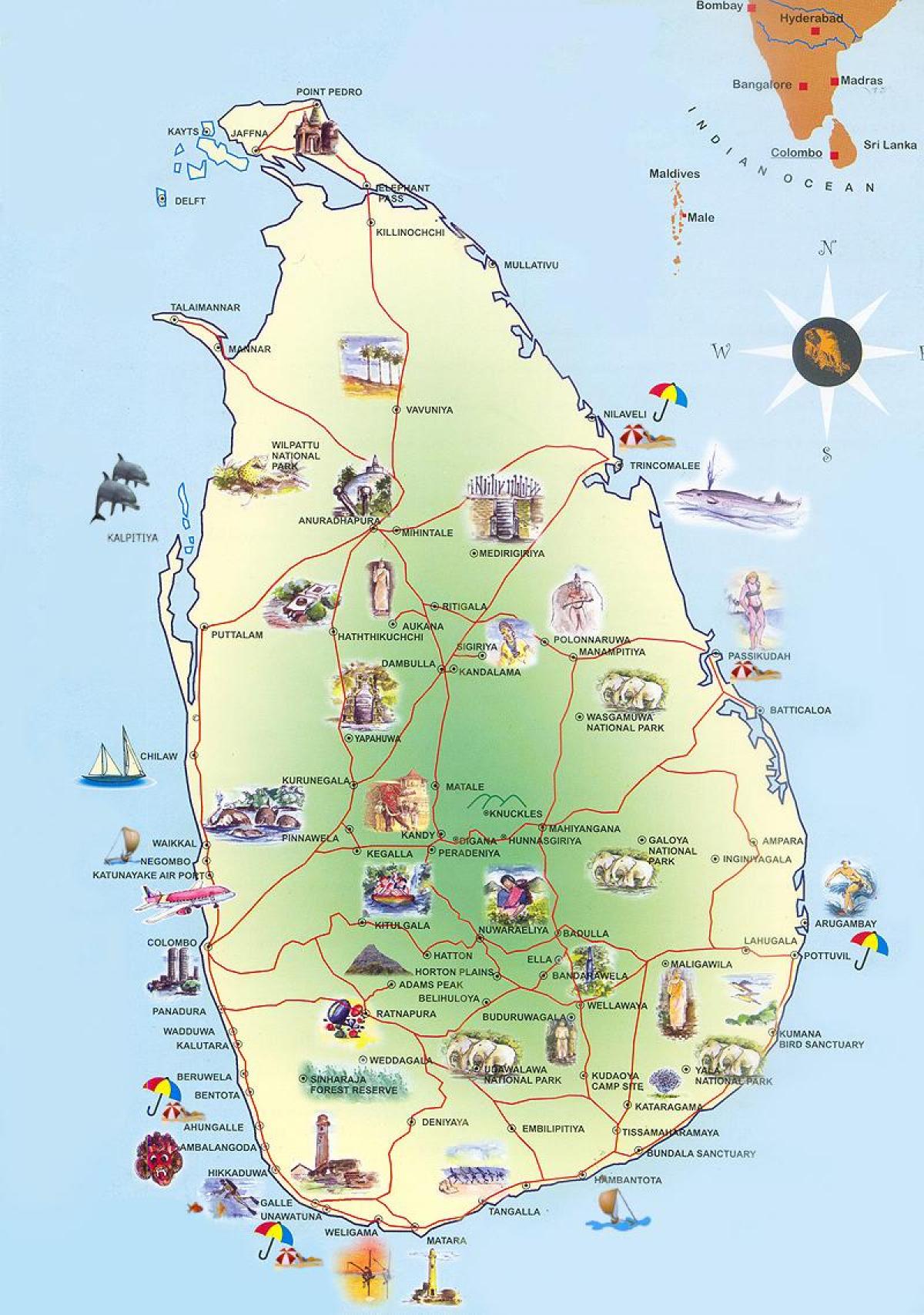 attrazioni turistiche in Sri Lanka mappa