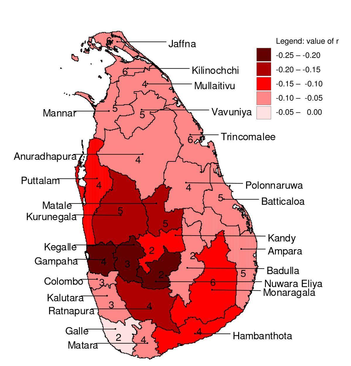 mappa di Sri Lanka malaria