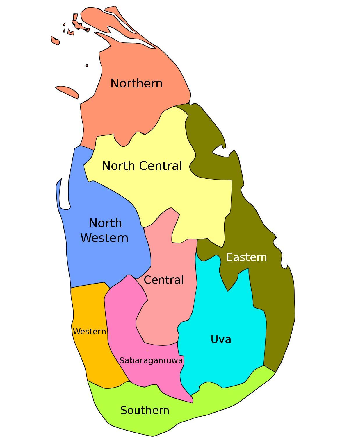 Sri Lanka mappa province distretti