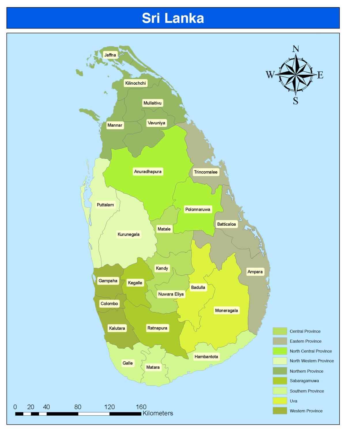 Sri Lanka distretto mappa in singalese