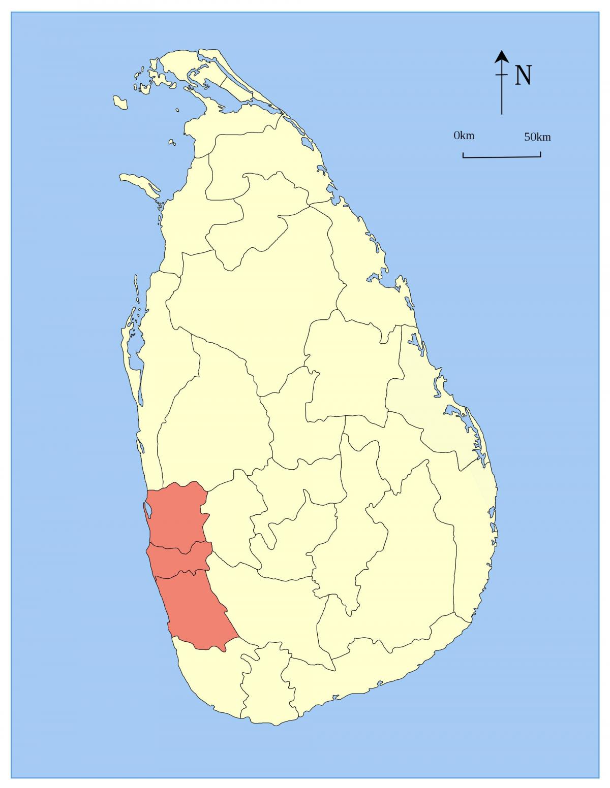mappa della provincia occidentale dello Sri Lanka