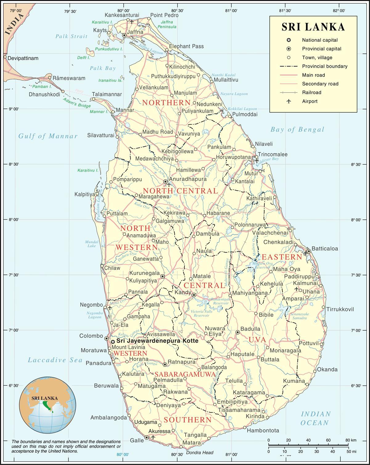 Sri Lanka road map calcolatore di distanza
