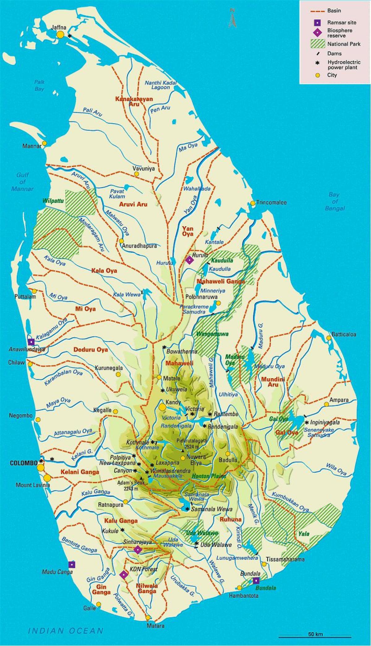 mappa di Sri Lanka serbatoi