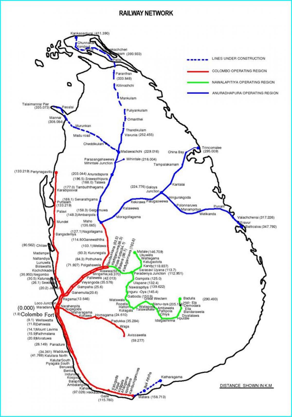 Sri Lanka rete ferroviaria mappa