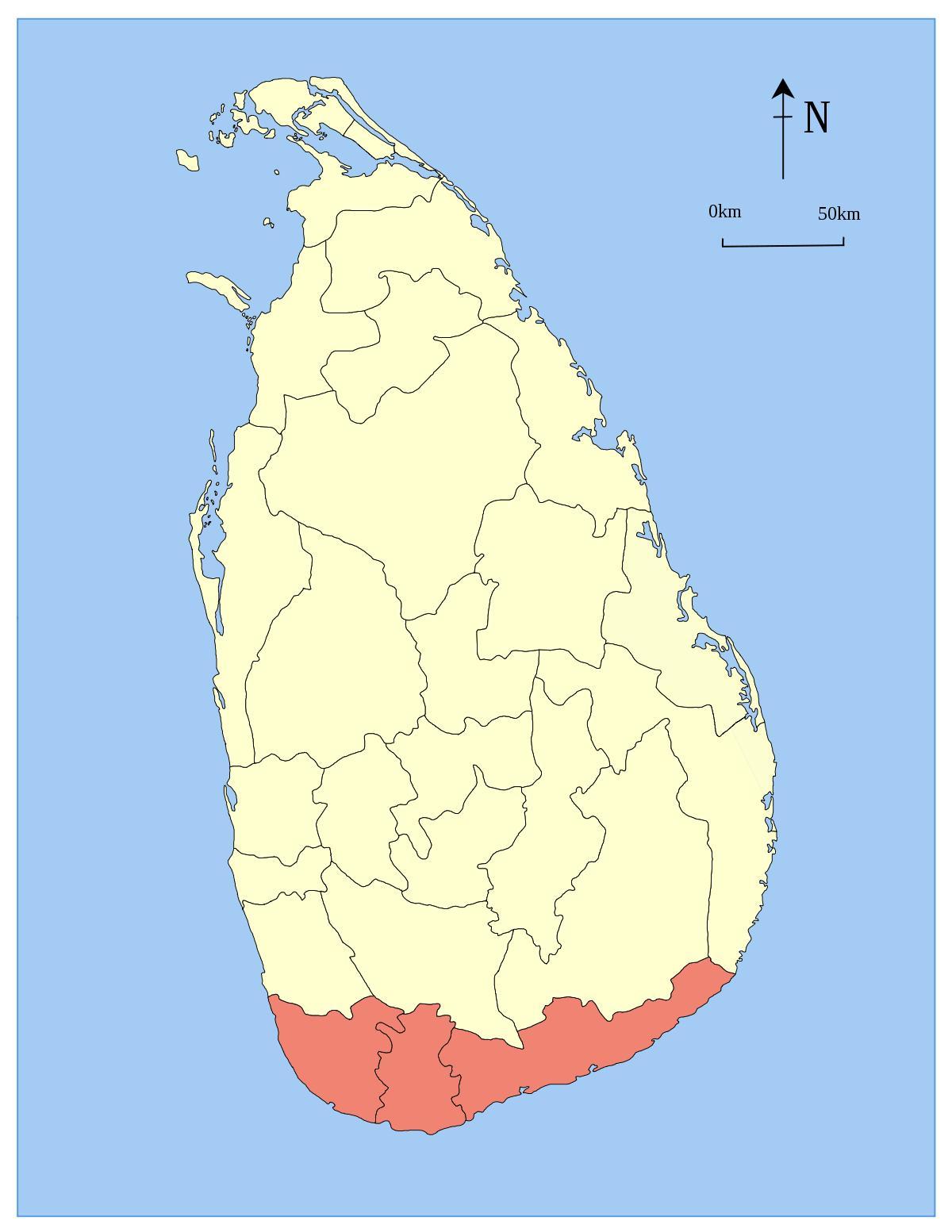 mappa di sud dello Sri Lanka