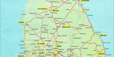 Distanza su strada mappa di Sri Lanka