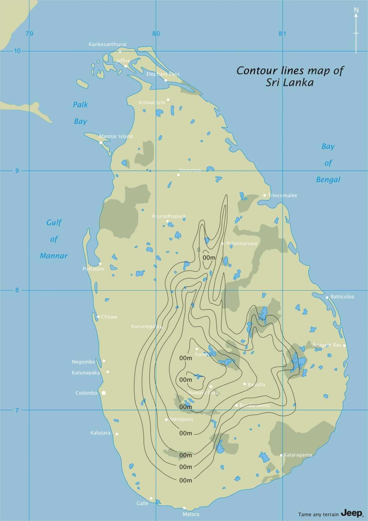 mappa di mappa di contorno dello Sri Lanka