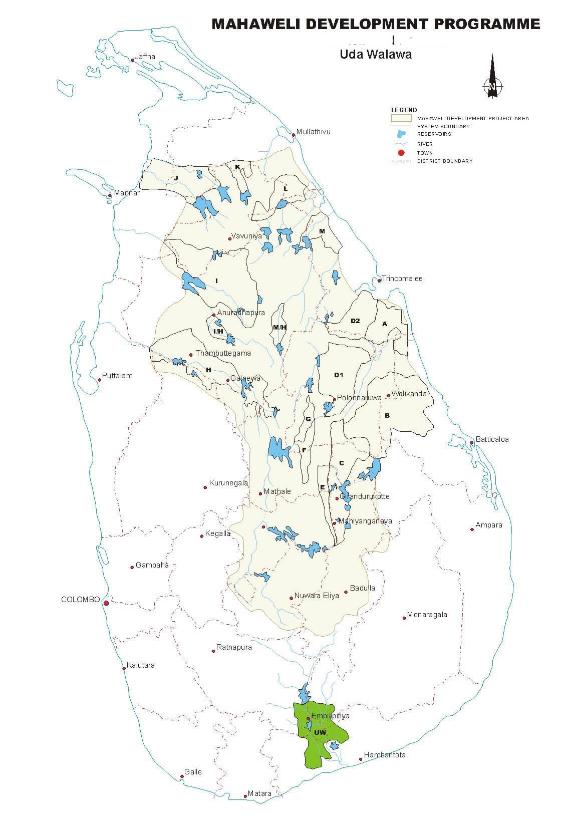 mappa di serbatoi in Sri Lanka