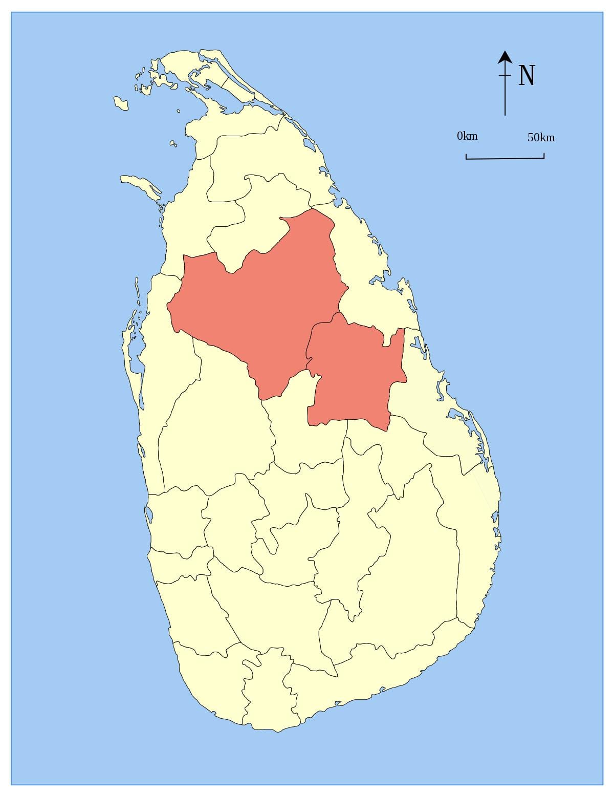 provincia centrale dello Sri Lanka mappa