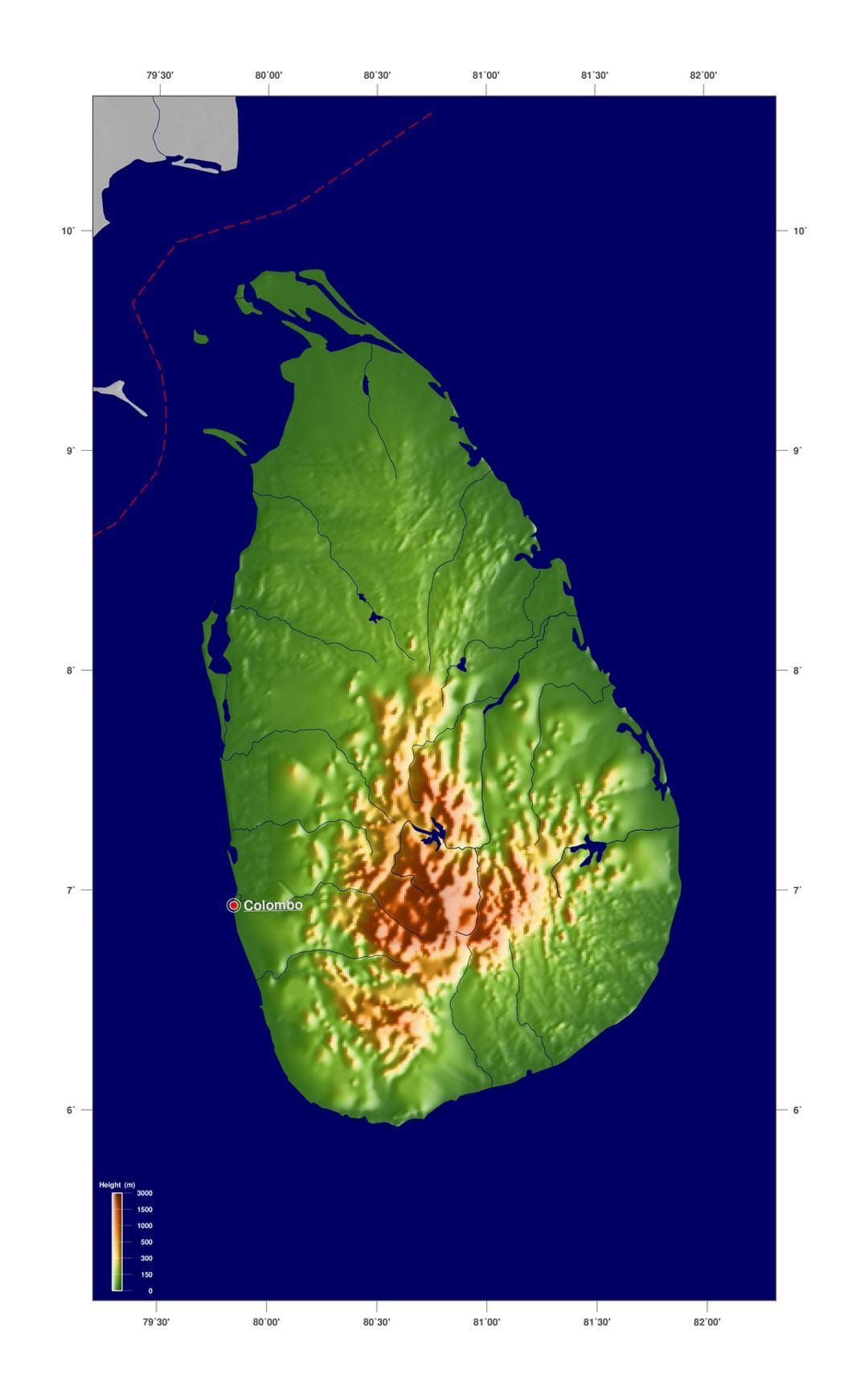 mappa di Sri Lanka elevazione