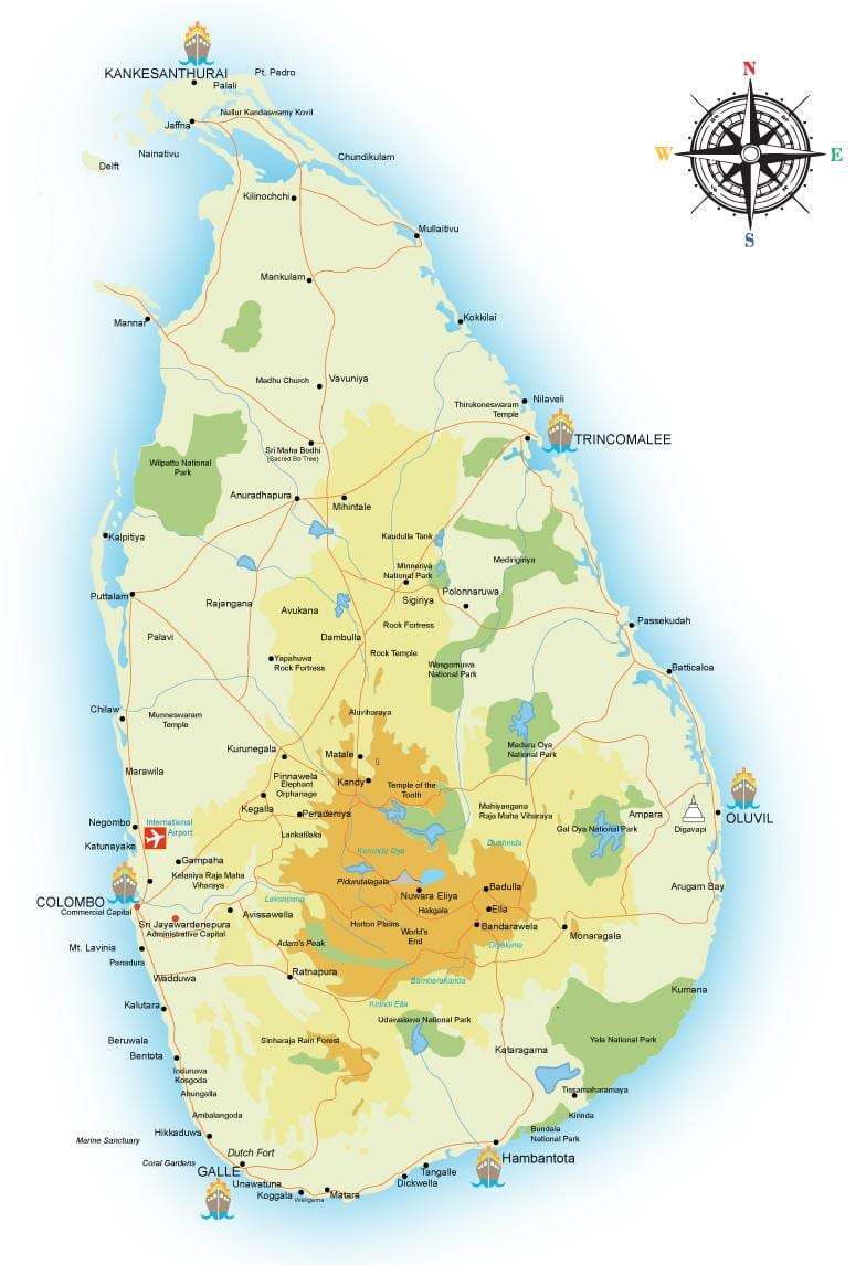 Sri Lanka punti di interesse sulla mappa