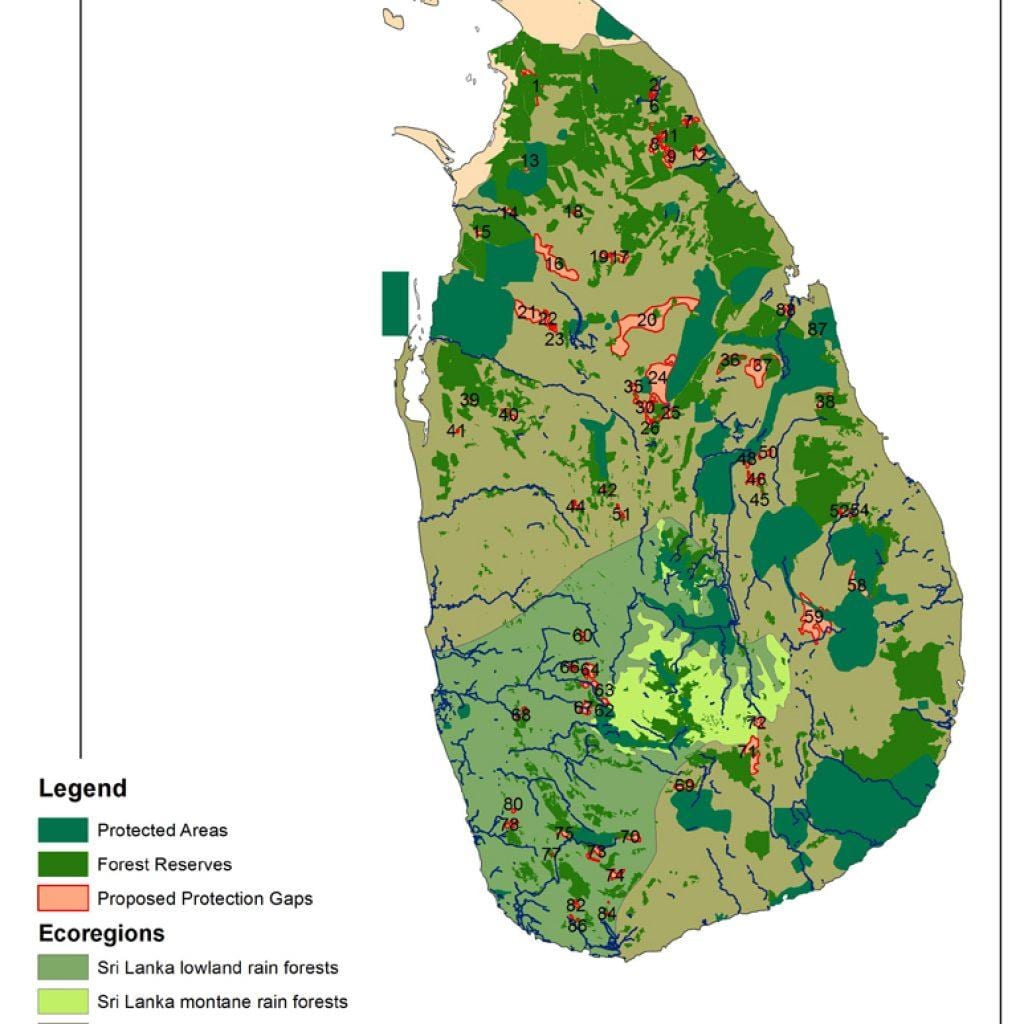 mappa di Sri Lanka foreste