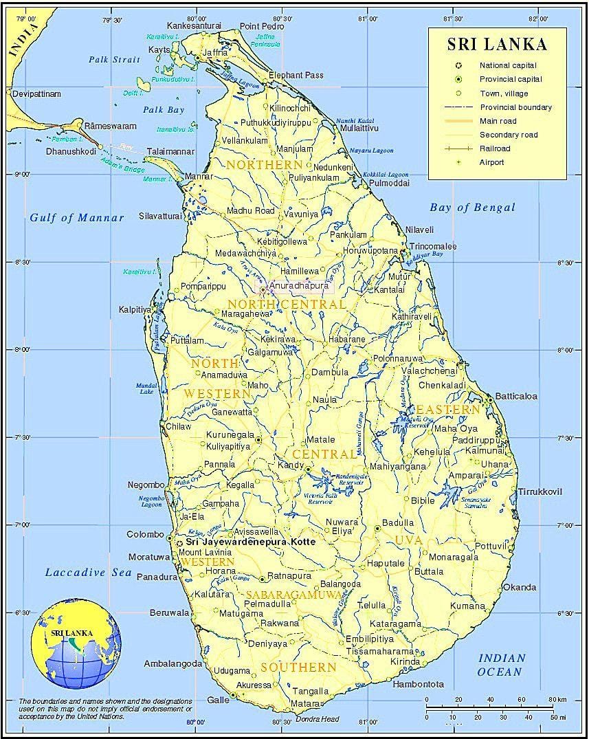 mappa di Sri Lanka luoghi storici