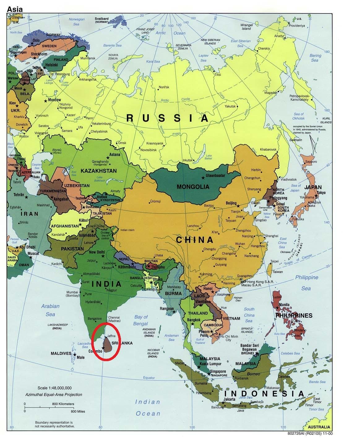 Sri Lanka mappa dell'asia