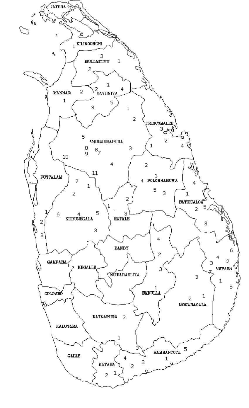 mappa di Sri Lanka mappa in bianco e nero