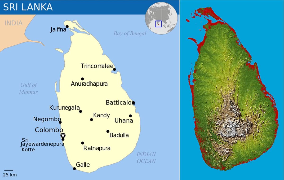 mappa di Sri Lanka topografica