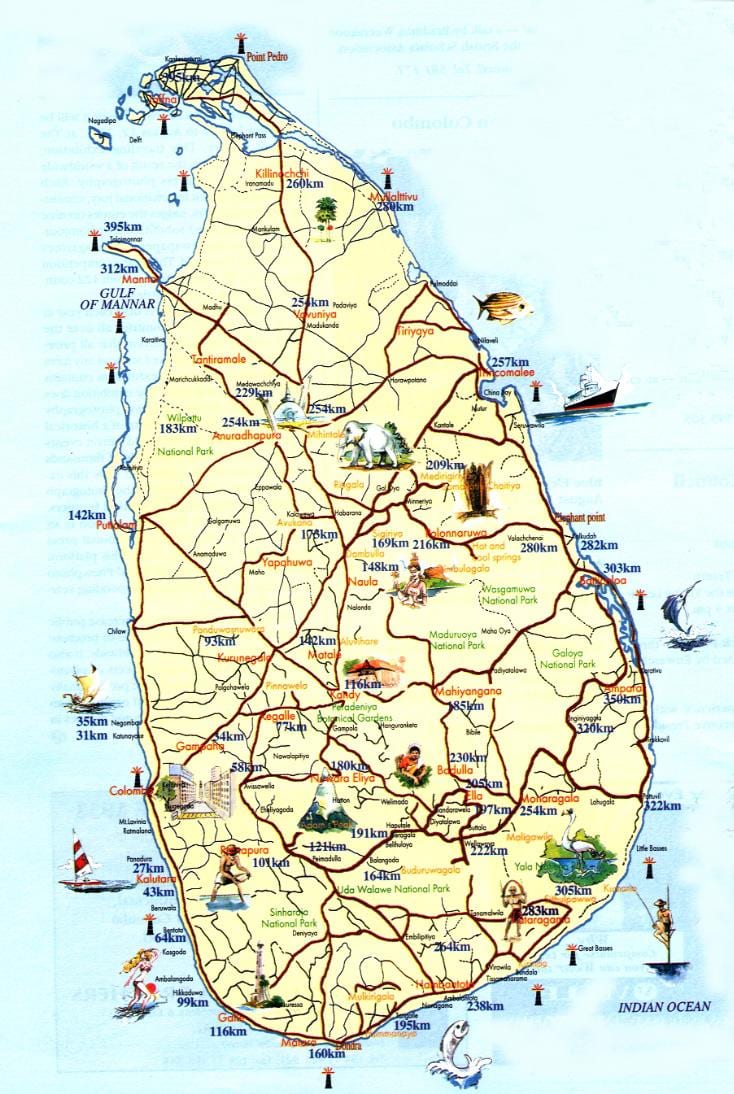 Sri Lanka luoghi da visitare mappa