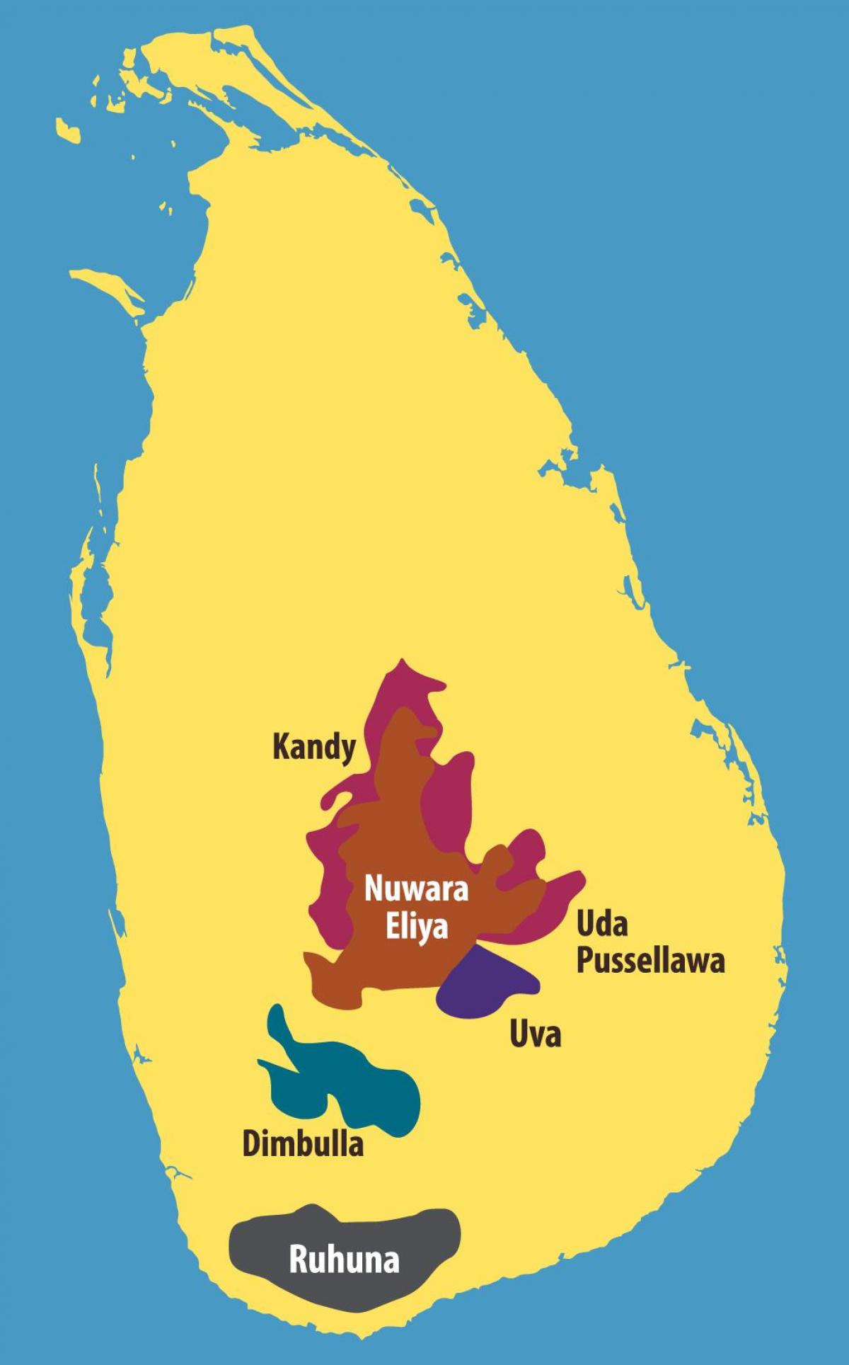 mappa di Sri Lanka piantagioni di tè