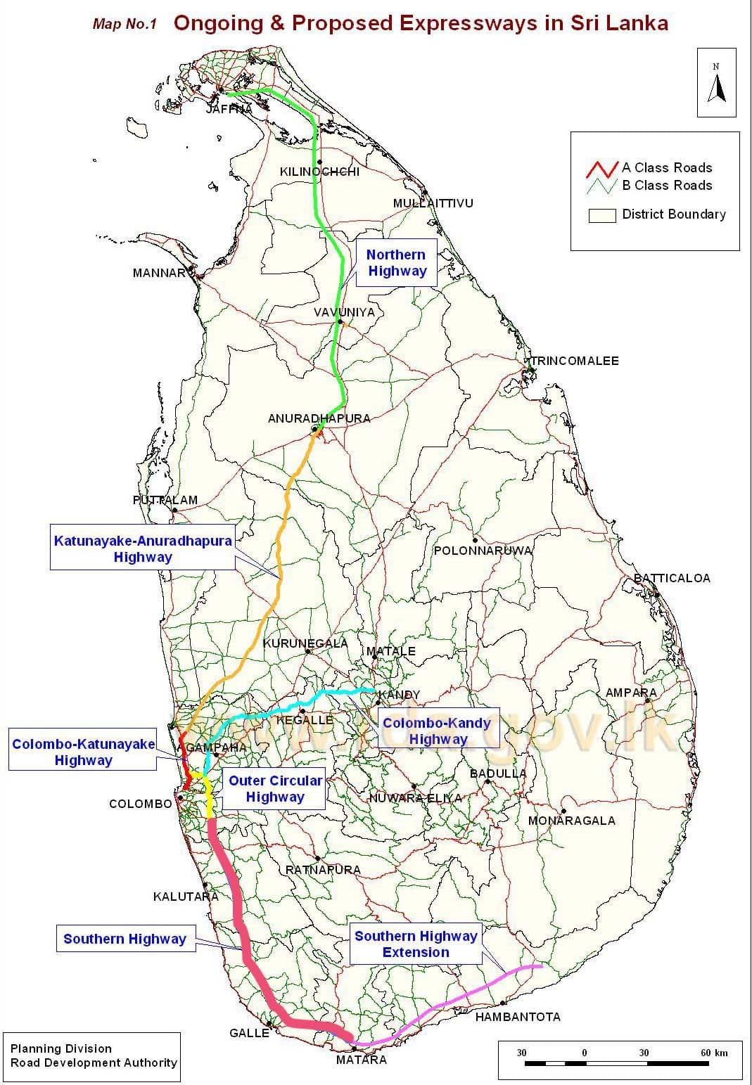 mappa di Sri Lanka superstrada
