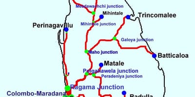 Mappa di Sri Lanka linee ferroviarie