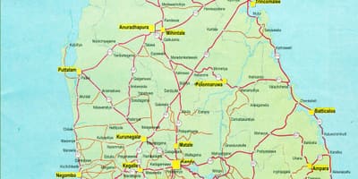 Mappa di mappa turistica di Sri Lanka con la strada
