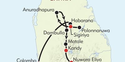 Mappa di Sri Lanka itinerario